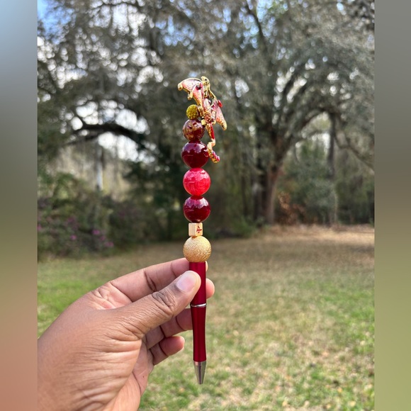 Custom Made Red Beaded Dragon Pen with Decorative Top - Picture 2 of 3